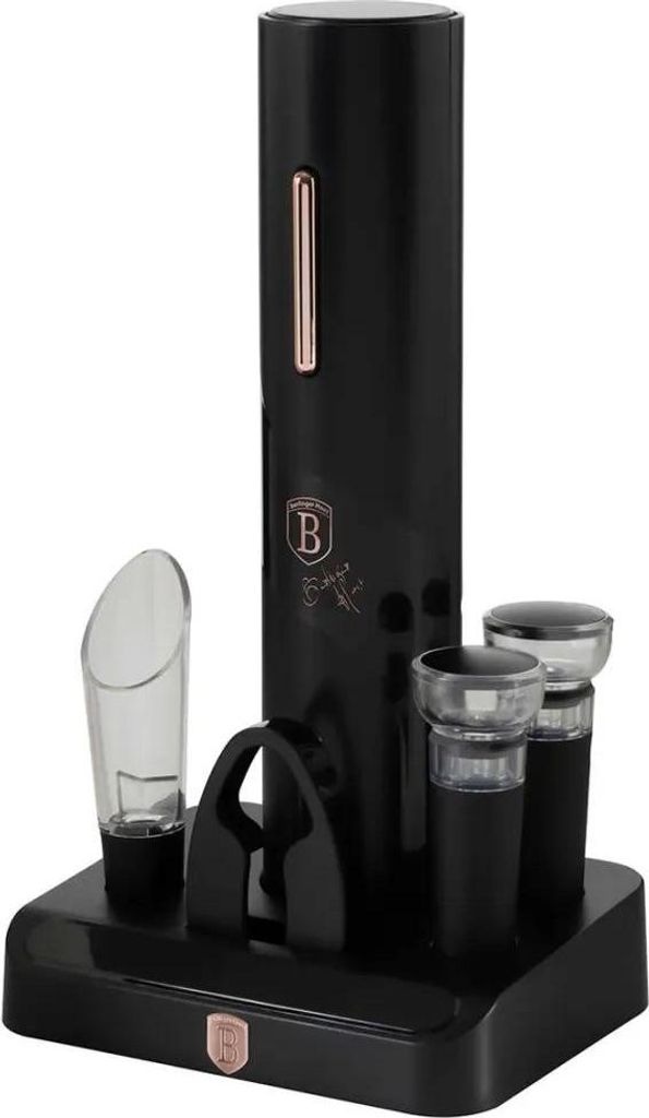 Berlinger Haus Elektrischer Korkenzieher BH-9653 Schwarz/Roségold 6-in-1 Set mit Folienmesser, Weindekanter, Vakuumkorken und S