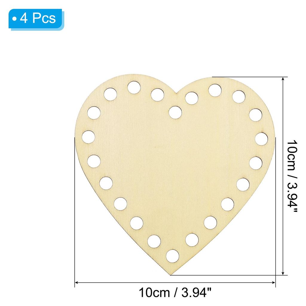 4 Stš¹ck Geh?kelter Korbboden 10cm Herzform Korb Basis aus Holz zum H?keln Holzboden mit L?chern H?kelkorb Zubeh?r fš¹r DIY Korbflechten Webbed...