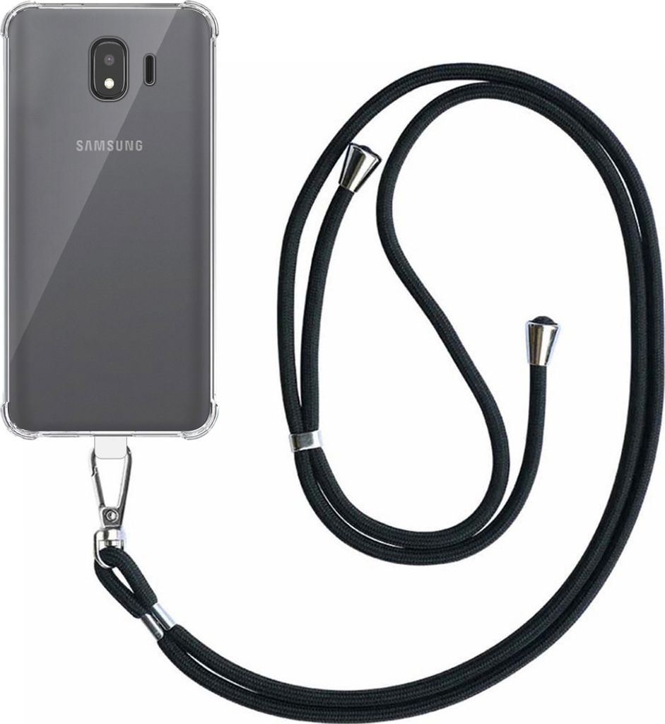Smartphonica Handyhülle geeignet für Samsung Galaxy J4 Transparent Stoßfest mit abnehmbarem Universal Telefonkabel - Backcover Case Silikon Shoc...