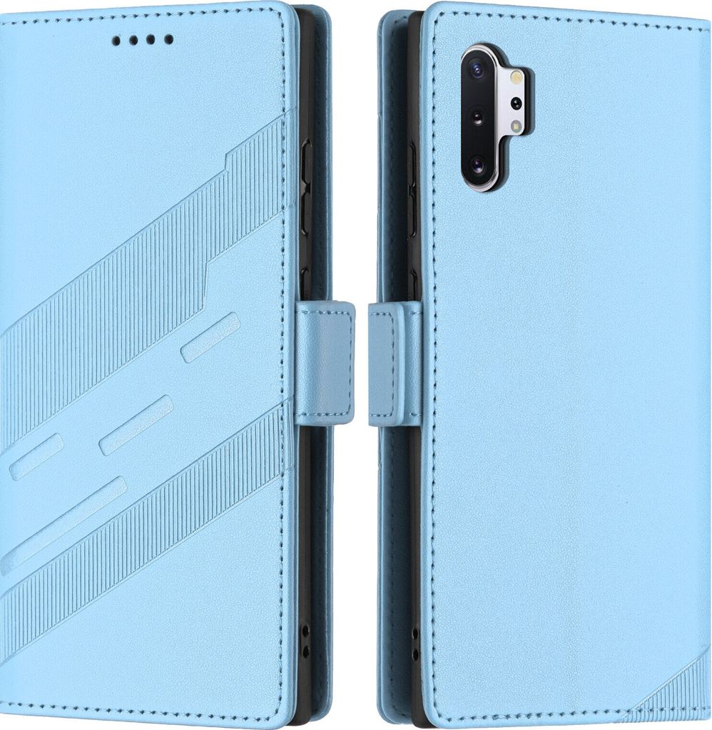 Hülle für Samsung Galaxy Note 10+ 5G, Kunstleder Brieftaschen Handyhülle mit Kartenfach und Standfunktion Hellblau