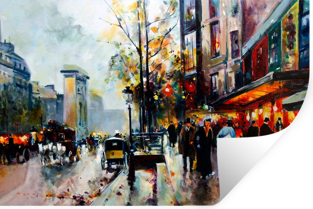 MuchoWow Wandtattoo Wandsticker Wandaufkleber Gemälde - Stadt - Öl 120x80 cm Selbstklebend und Repositionierbar - Selbstklebend - Fototapeten