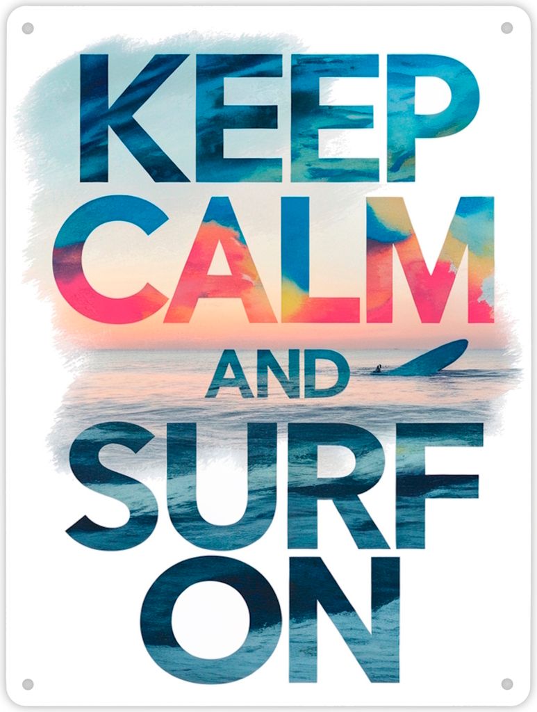 Surfer auf Welle Keep Calm and surf on Metallschild XL in 21x28 cm