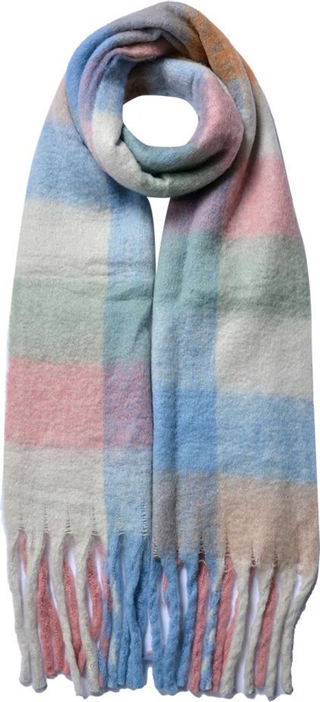 Clayre & Eef Winterschal Damen 36x210 cm Rosa Blau Acryl Rauten