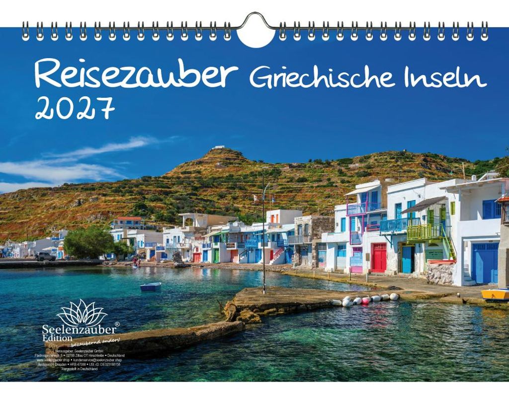 Reisezauber Griechische Inseln DIN A4 Kalender für 2027 Griechenland Mykonos Santorin Kreta Meer Reise Strand Urlaub - Seelenzauber