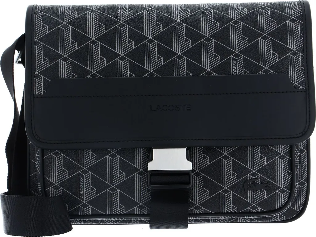 Sac Bandoulière Lacoste Monogramme Noir Gris en Toile Enduite Pro