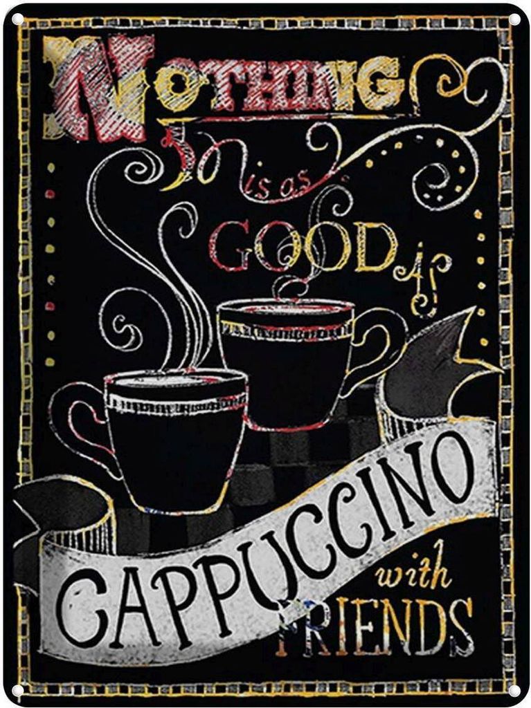 vianmo Blechschild 40x30 cm Cappuccino with friends