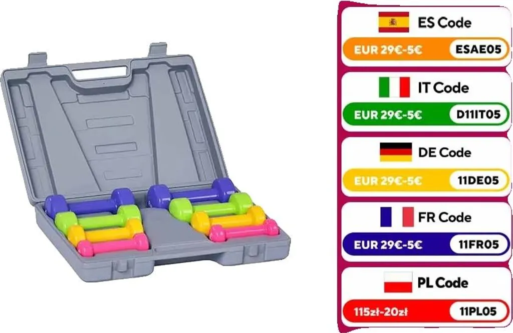 Kit haltères de fitness 8 unités poids variés de 0,5 kg à 2 kg complet