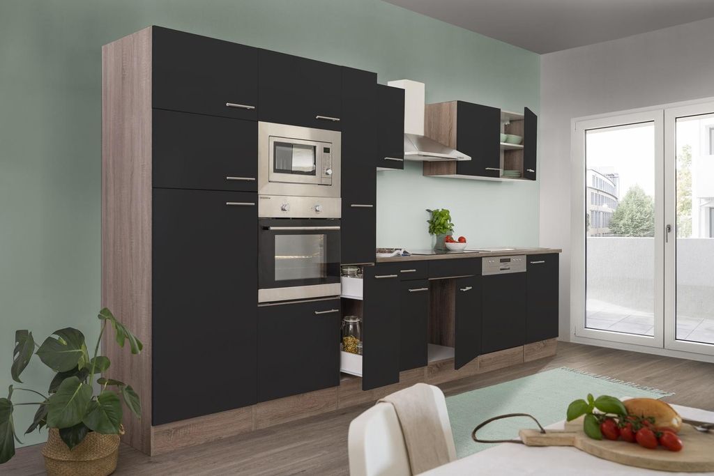 Küche Küchenzeile Küchenblock Eiche York Schwarz Oliver 370 Produktbild 