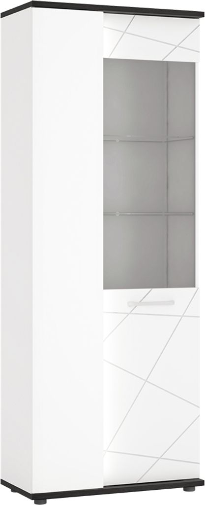 Vitrine mit Beleuchtung, weiß Hochglanz mit Eiche schwarz, VISALIA-129