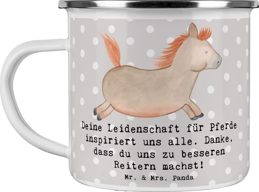 Mr. & Mrs. Panda Teetasse Reitsport Trainerin Inspiration - Grau Pastell - Geschenk, becher emaille, Reitschule, Reitcoach, Pott, Pferdesport, Teeb...