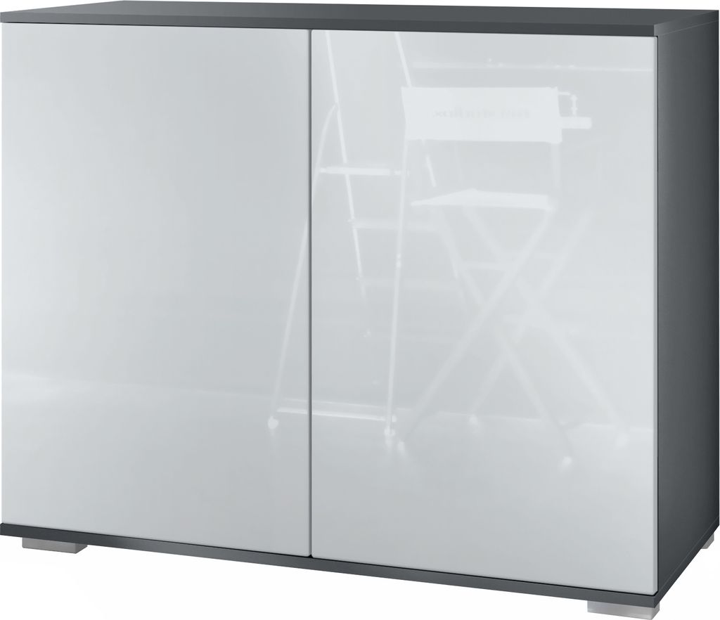 Vladon Kommode Skadu V3, Moderner Küchenschrank mit 2 großen Türen Anthrazit matt / Weiß Hochglanz (92,5 x 75.5 x 35)