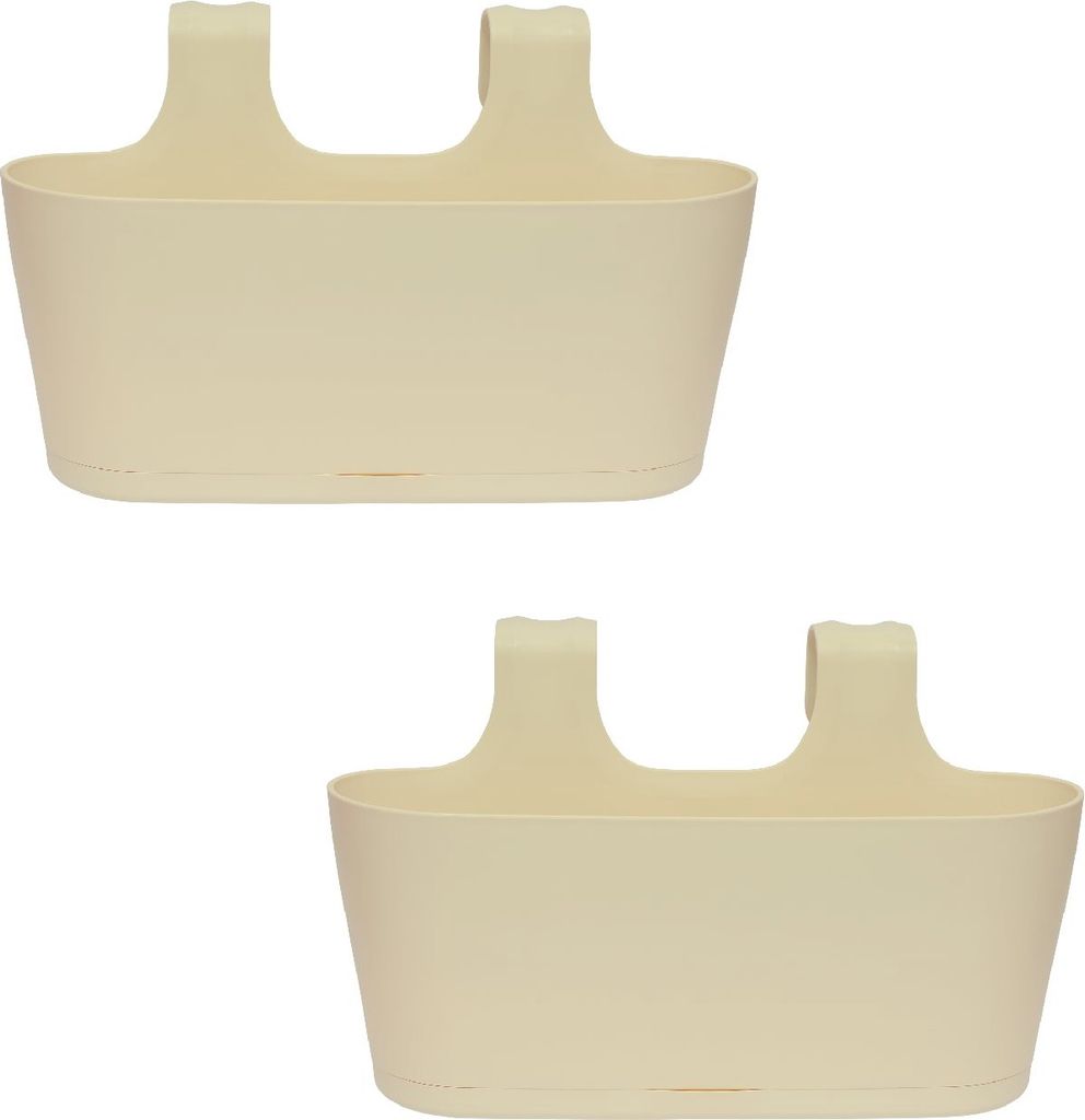 2x Blumenkasten oval Balkon Übertopf Pflanzkasten Blumentopf zum Hängen mit Wasserspeicher Farbe beige