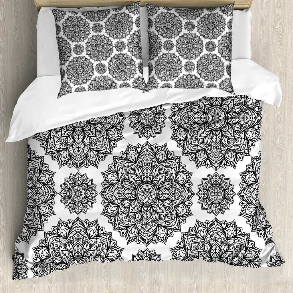 Set Letto Mandala ABAKUHAUS Bianco Nero 155x220: Design Zen Moderno