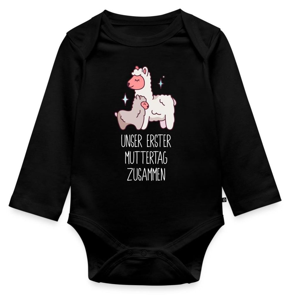 Spreadshirt Erster Muttertag | Lama Tages Baby Body Langarm, 92 (1,5 - 2 Jahre), Schwarz