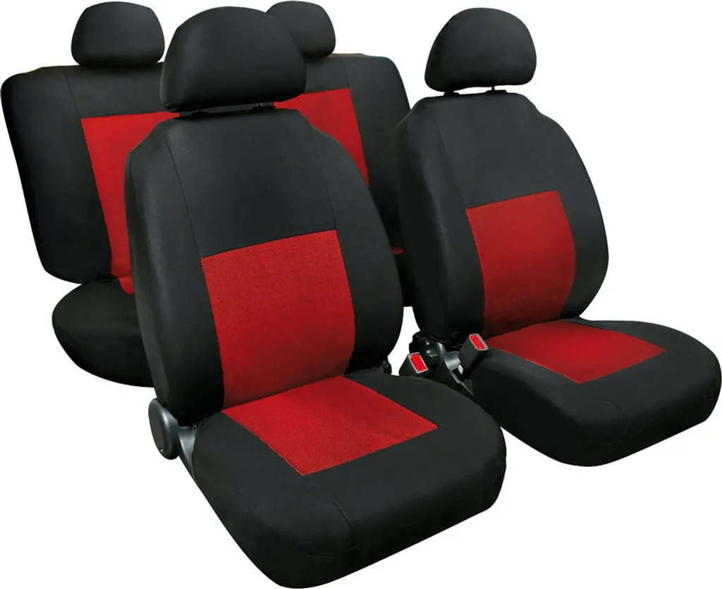 Set coprisedili auto Lampa sport rosso-nero in jacquard con 4 copripoggiatesta