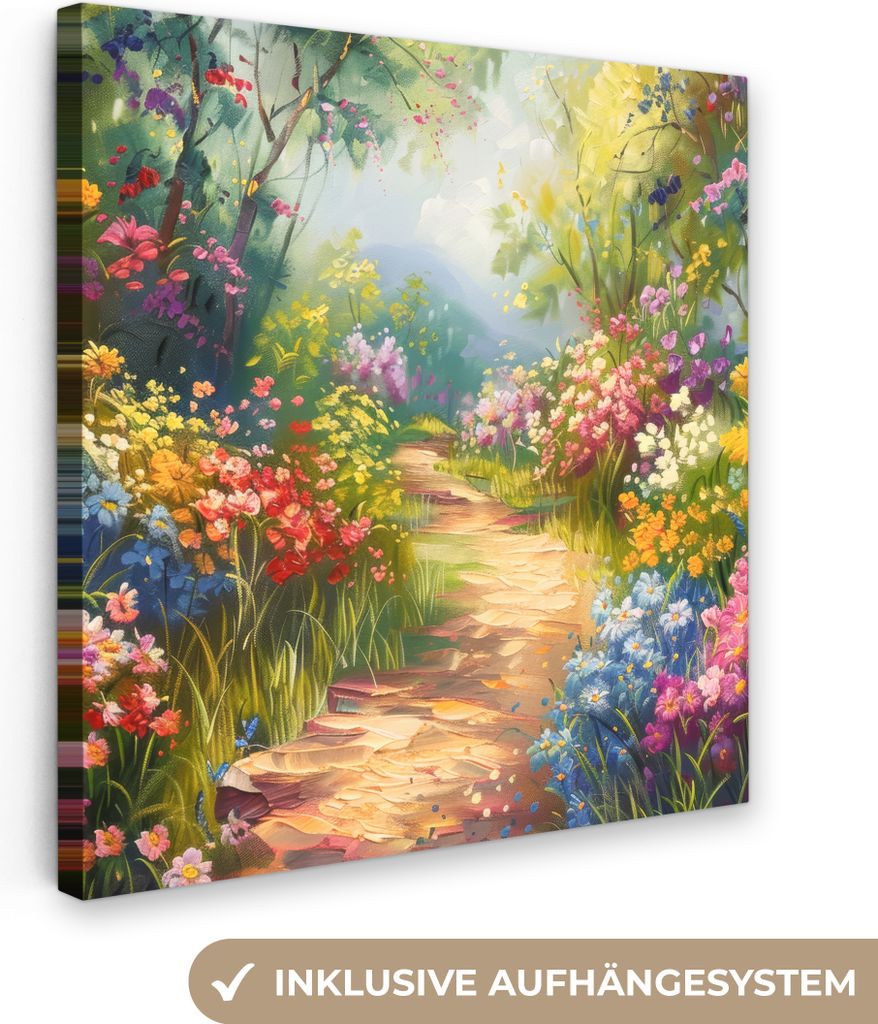 MuchoWow - Leinwandbilder - Natur - Landschaft - Blumen - Farbenfroh, Wandbild, Wanddeko Bilder Wohnzimmer, 50x50 cm
