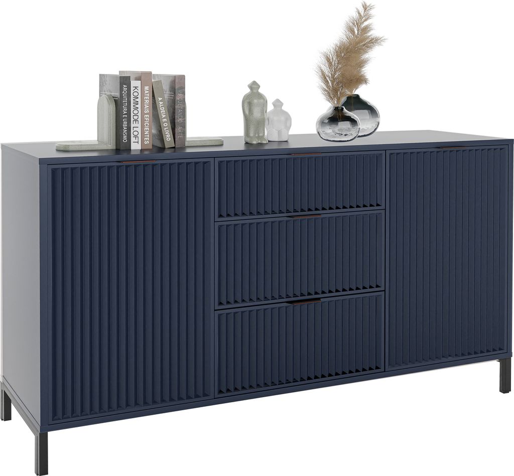 GrekPol Kommode Wave klein Aufbewahrungsschrank mit 3 Schubladen und 2 Türen Vielseitiger Stauraum Kommode Metallgestell Schubladenschrank Sideboa...