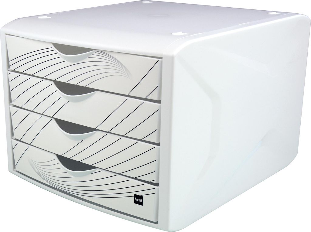 helit H6129505 Ladebox Chameleon, 4 laden, decor: wit, Productafbeelding 