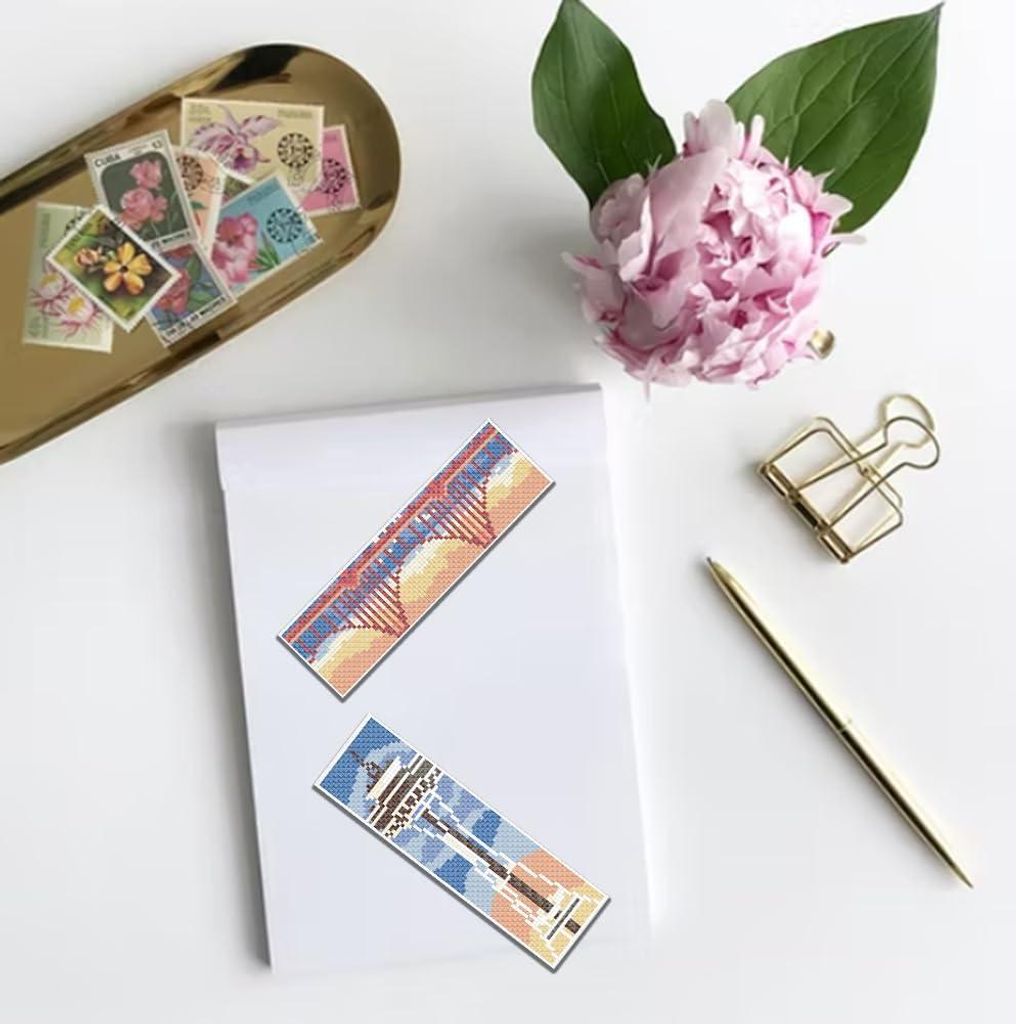 Kreuzstichsets - Strandfeuerwehrmuster - Set von 6 mit Anleitungen - Anfänger-Set - Lesezeichen erstellen - Geschenkset