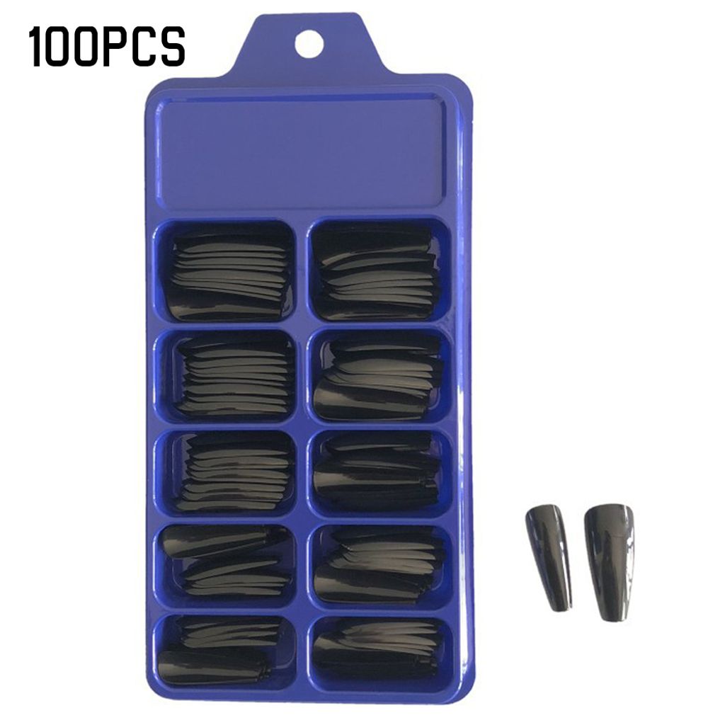 100tlg/Set Ballerina Künstliche Fingernägel Kunstnägel Nagel Nail Tips mit Box Farbe : Schwarz,