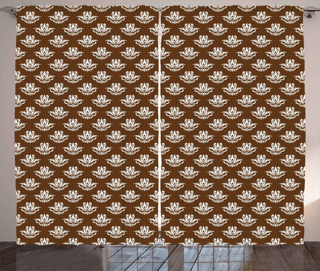 ABAKUHAUS Art Deco Rustikaler Gardine, Victoria Antique Motiv, Schlafzimmer Kräuselband Vorhang mit Schlaufen und Haken, 280 x 175 cm, Schokolade ...