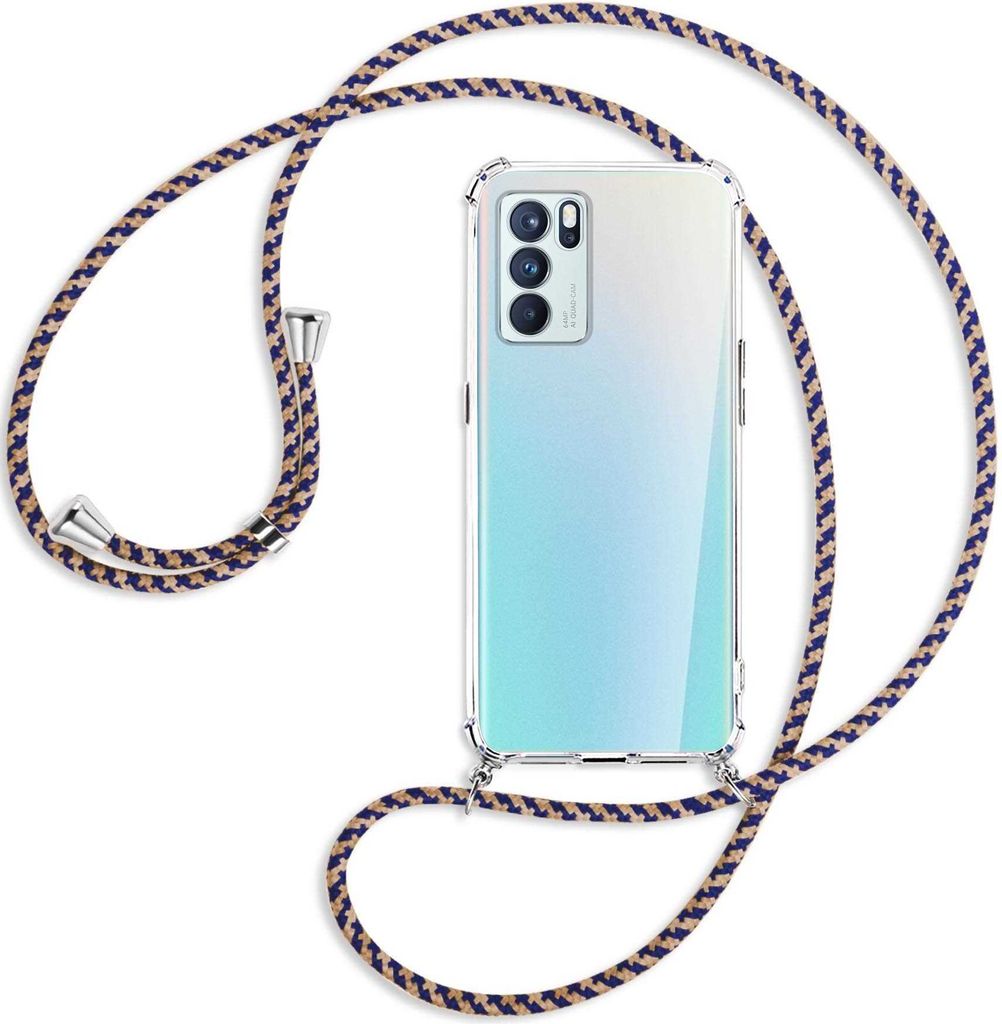 Handykette Backcover-Schutzhülle mit Band (Metall silberfarben) für Oppo Reno6 Pro Plus 5G (PENM00) - blau+beige