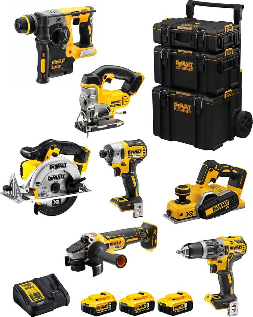 DeWALT Kit DWK700 (DCD796 + DCH273 + DCG405 + DCF887 + DCS331 + DCS391 + DCP580 + 3 x 5,0 Ah + DCB115 + 3en1 Caddy)