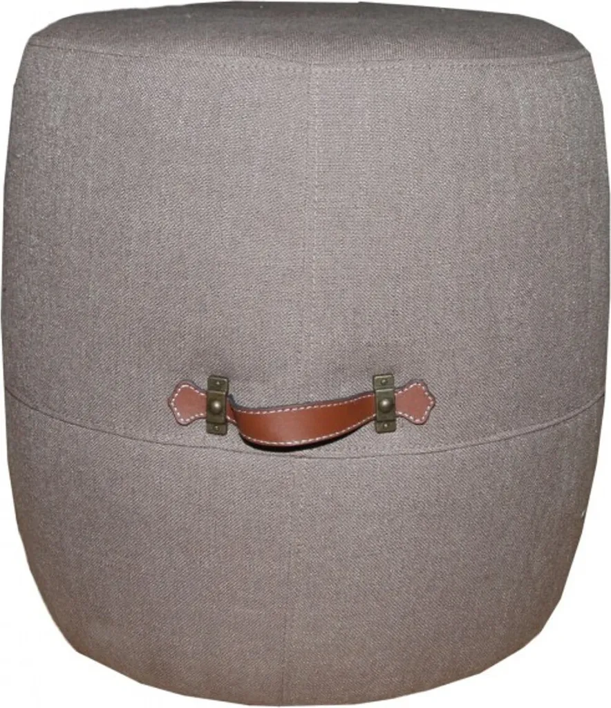 Pouf beige Casa Padrino rond avec poignées cuir véritable rétro