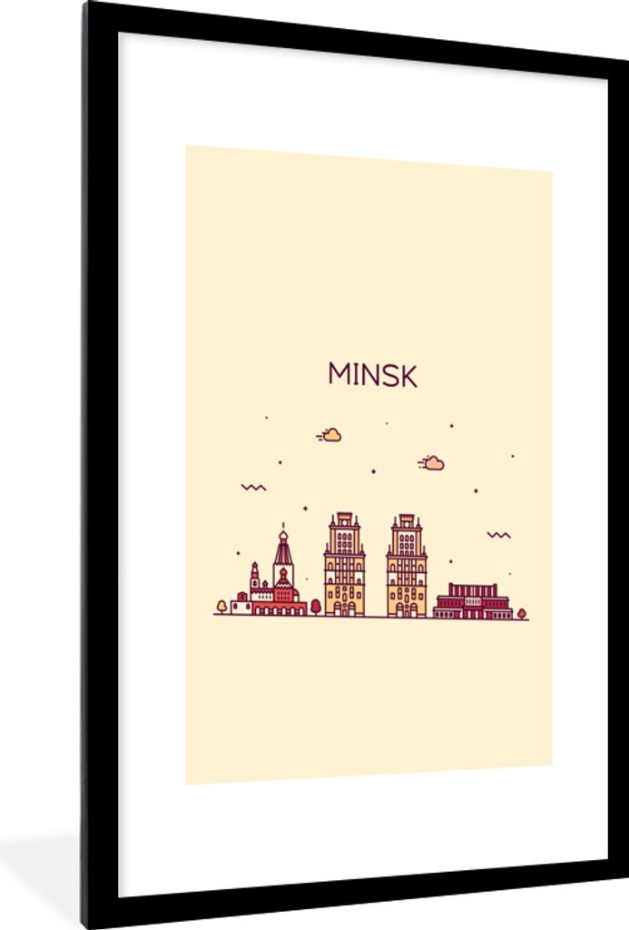 MuchoWow MuchoWow Gerahmtes Poster Minsk - Belarus - Skyline 60x90 cm - Poster mit zchwarzem Bilderrahmen - Dekoration - Wandposter Wohnzimmer ...