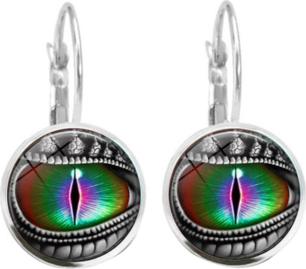 Vintage Drachenaugen Cabochon Glas Runder Anhänger Damen Leverback Ohrringe Geschenk-Silber