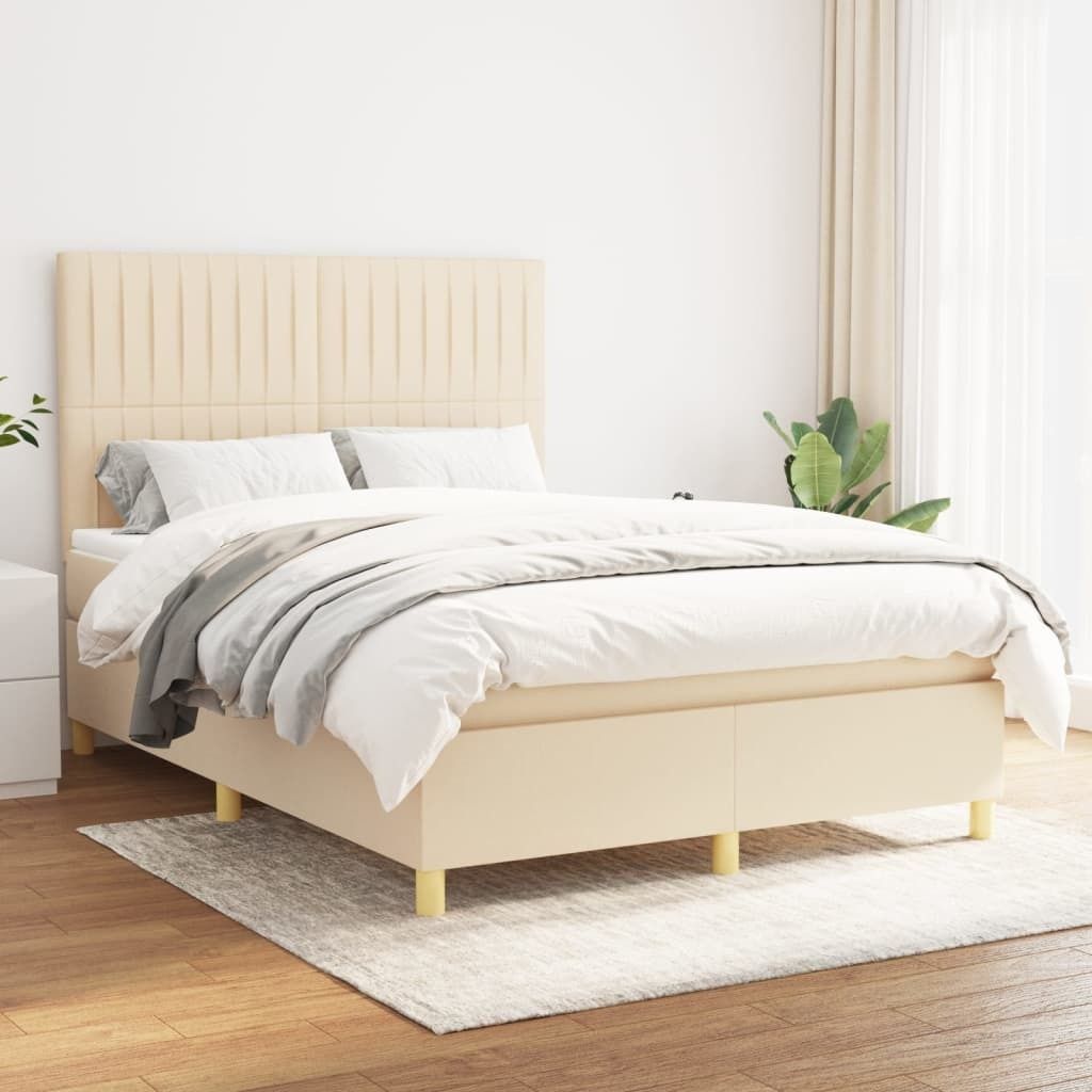 Möbel Boxspringbett mit Matratze Creme 140x190 cm Stoff - Klassische Betten 3142494