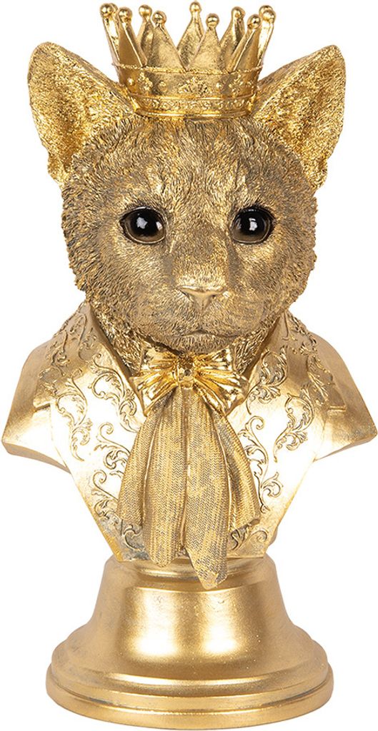 Clayre & Eef Dekorationsfigur Katze 37 cm Goldfarbig Kunststoff
