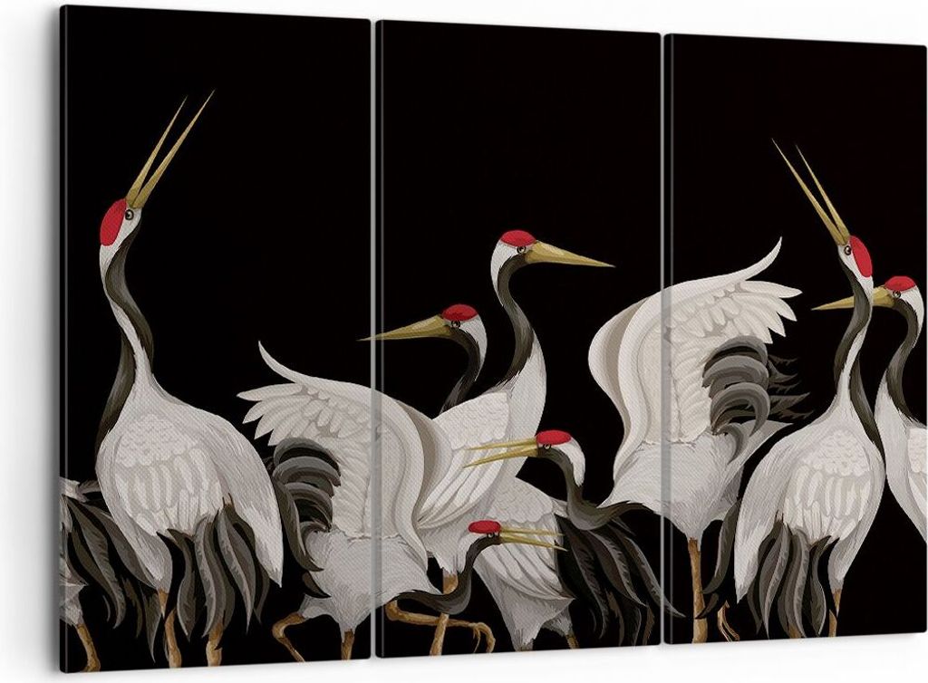 Bild auf Leinwand - Leinwandbild - 3 Teile - Kraniche Vögel Grafiken - 105x70cm - Wand Bild - Wanddeko - Wandbilder - Leinwanddruck - Bilder - Wan...