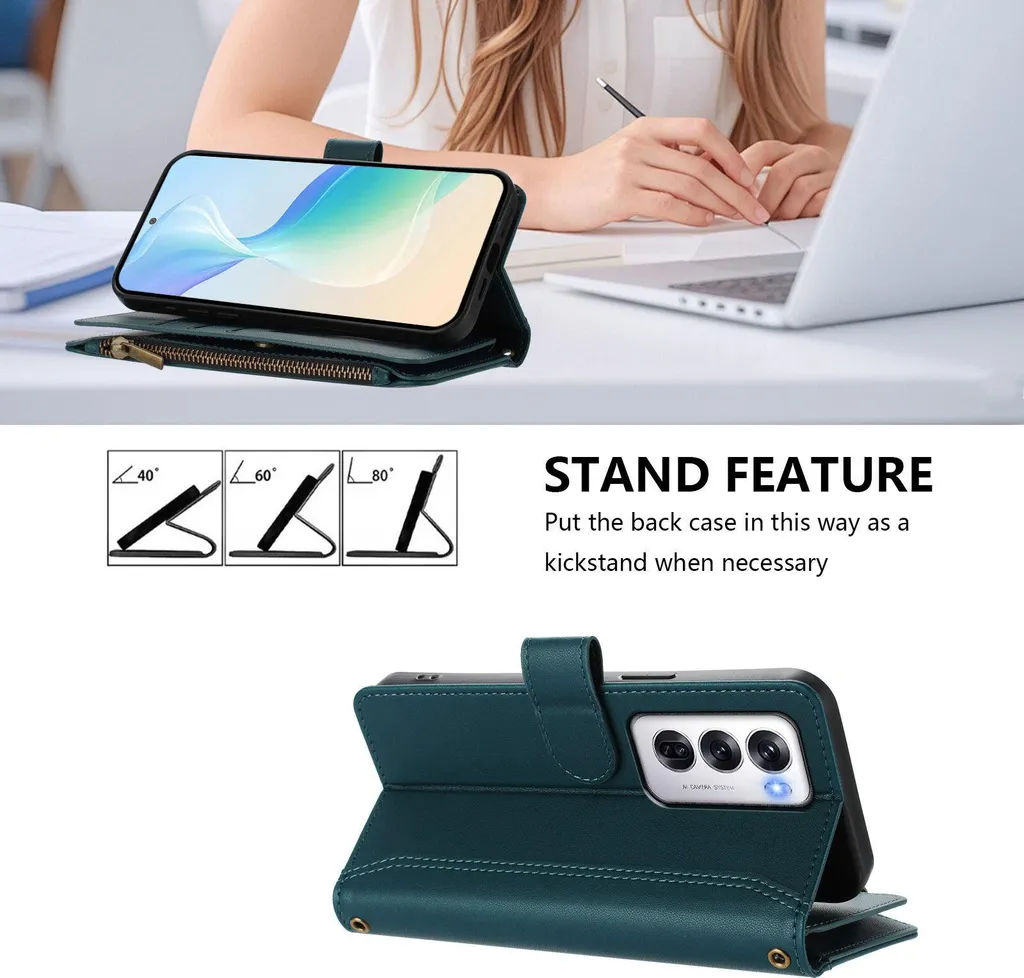 SHIEID Custodia per Oppo Reno12 F Portafoglio Flip Fibra di