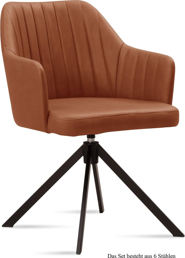 Armlehnstuhl drehbar (6er-Set) Dennie 58x81x60 Schwarz/Cognac