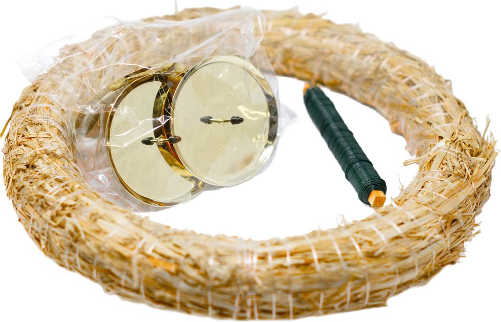 Adventskranz-DIY-Set - Inhalt: 1x Strohkranz 30 cm, 4x Kerzenhalter gold 8 cm, 1x Wickeldraht grün 100g