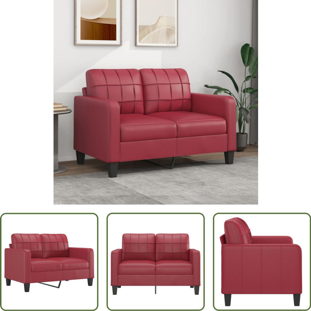 The Living Store 2-Sitzer-Sofa Weinrot 120 cm Kunstleder