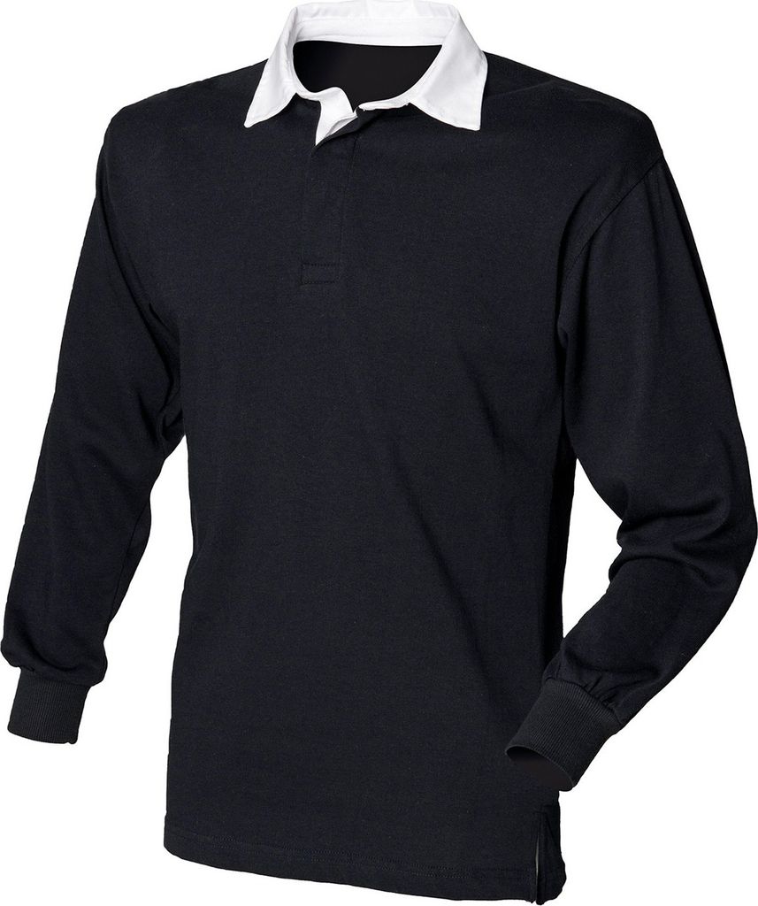 Front Row Langarm Klassik Rugby Polo Shirt PC2106 (M) (Schwarz/Weiß)