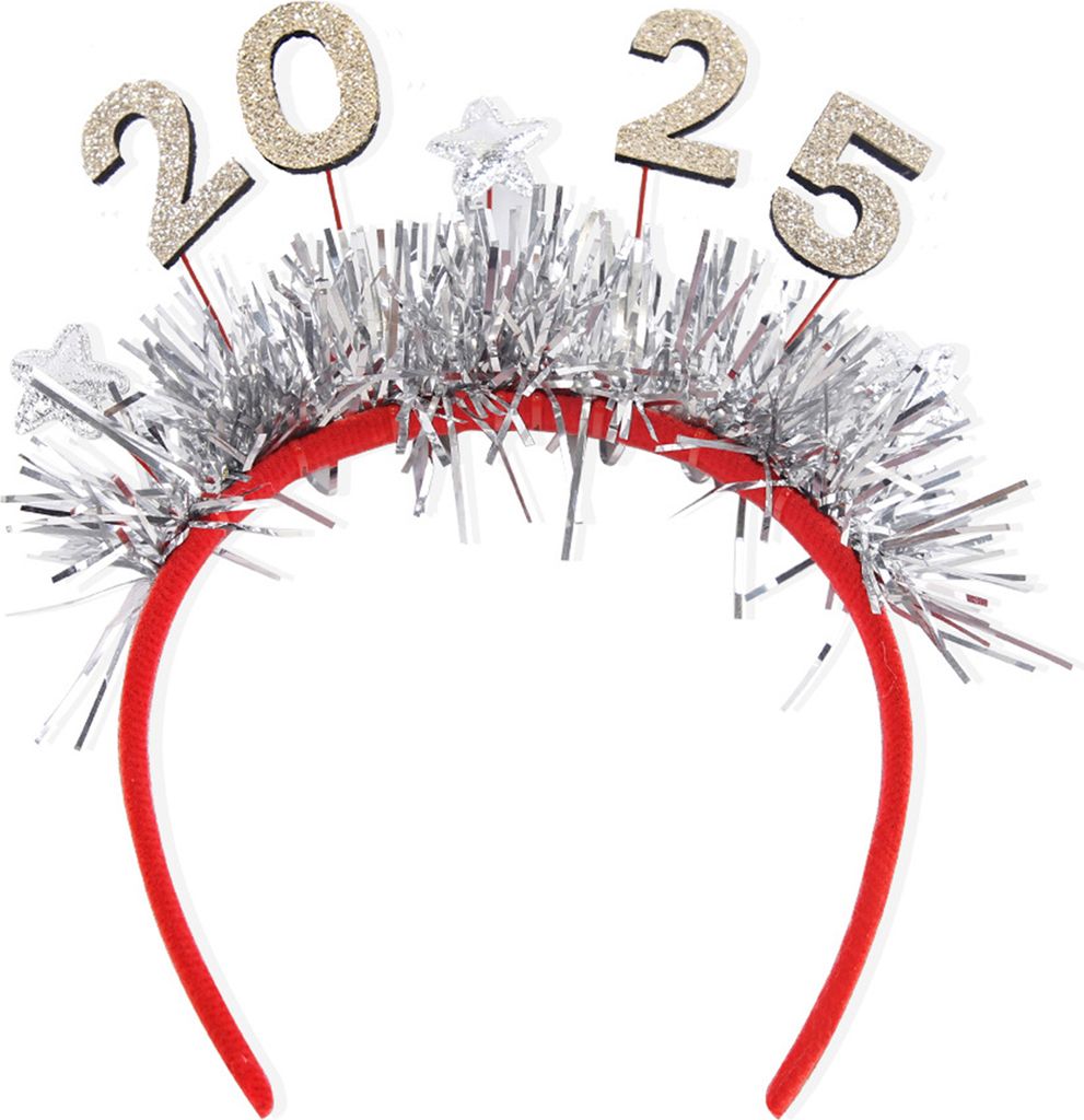Gold 2025 Neujahr Stirnband Party Hochzeit Bühne Kopfbedeckung Festliches Kostüm Haarschmuck für Frauen Mädchen Silber