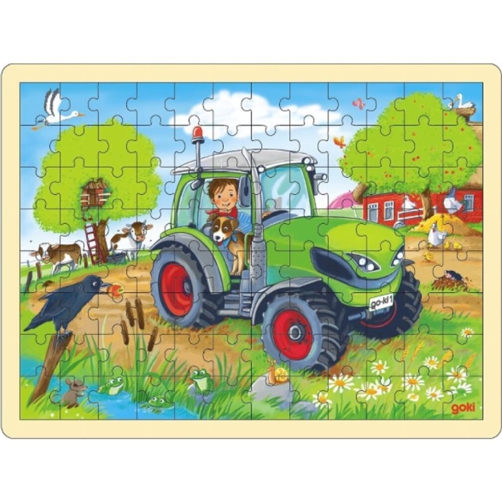 GOKI Holz Traktor Puzzle 96 Teile Produktbild 