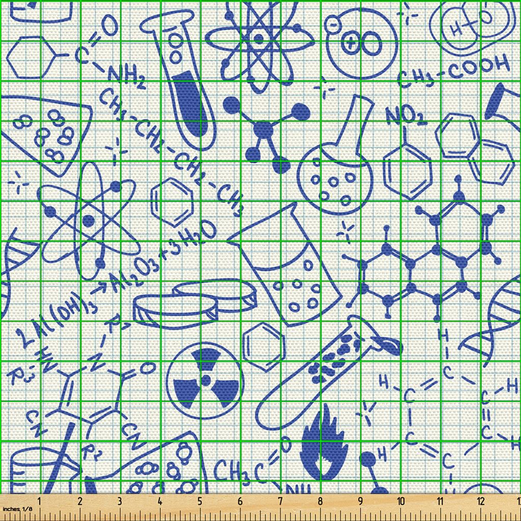 ABAKUHAUS Kinder Gewebe als Meterware, Physik Elemente Molekulen Atom Formel Nerd Geek Illustration, 2 M (148 x 200 cm), Blau und Elfenbein