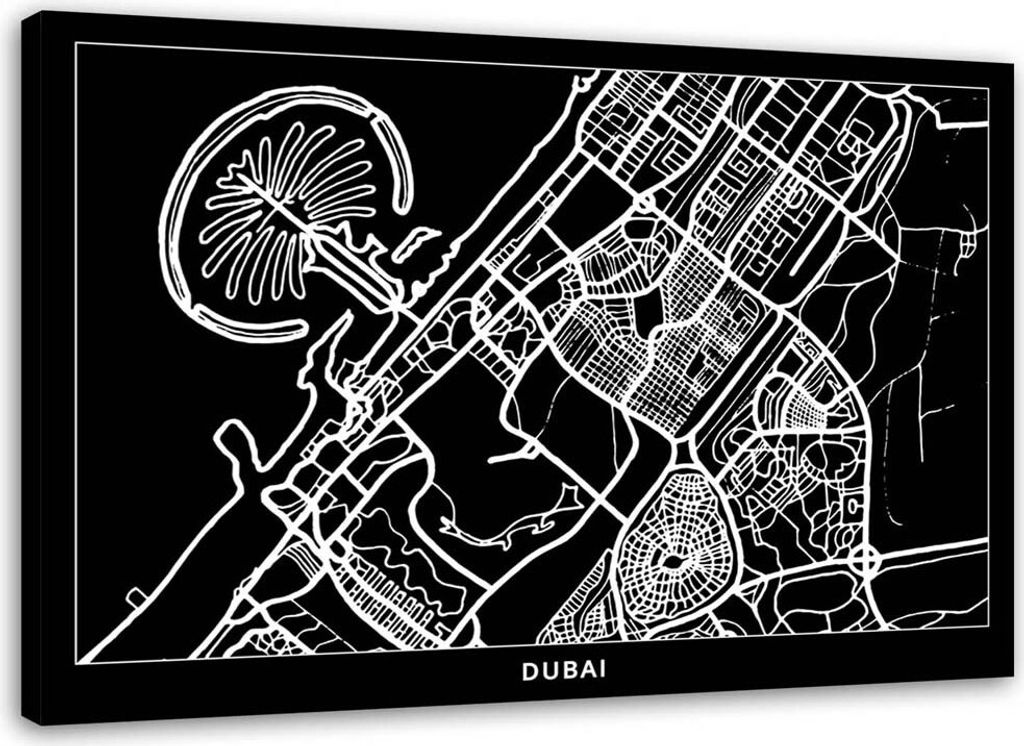Leinwandbild dubai - stadtplan 90x60 cm Feeby grau wandbild bereit zum aufhängen