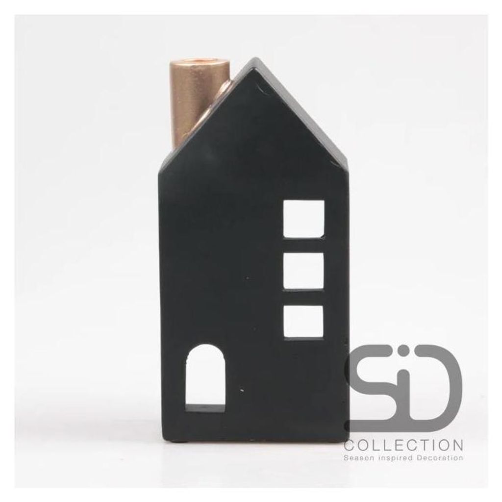 Kandelaar Huisje 12x8x24cm zwart