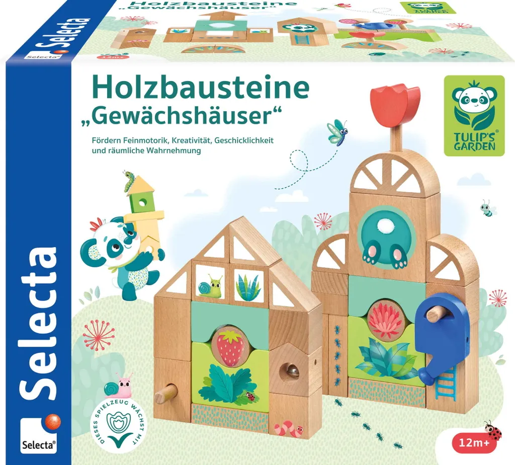 Selecta Tulips Garden 62085 Blocs de Construction en Bois 34 Pièces