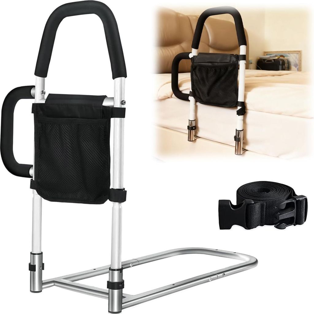 Aufstehhilfe Bett, Haltegriffe für Senioren, Bett Einstiegshilfe mit Aufbewahrungstasche & 2 Handläufe, Tragbare Verstellbare Haltegriff für äl...