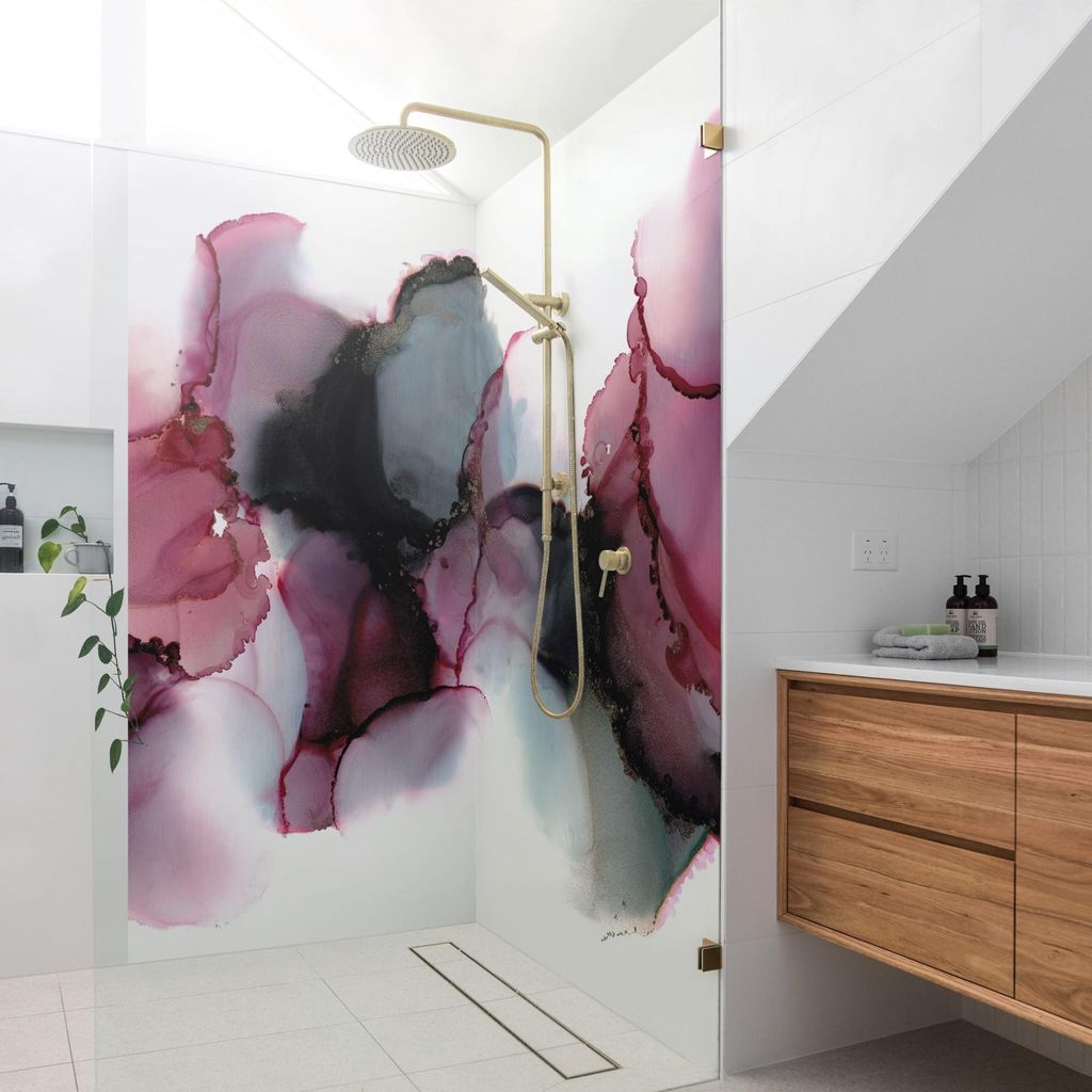 Duschrückwand originell selbstklebend - 0.61 mm Wandpaneel wasserfest Design pink Aquarell Badrückwand fugenlos Premium matt 110x210 cm