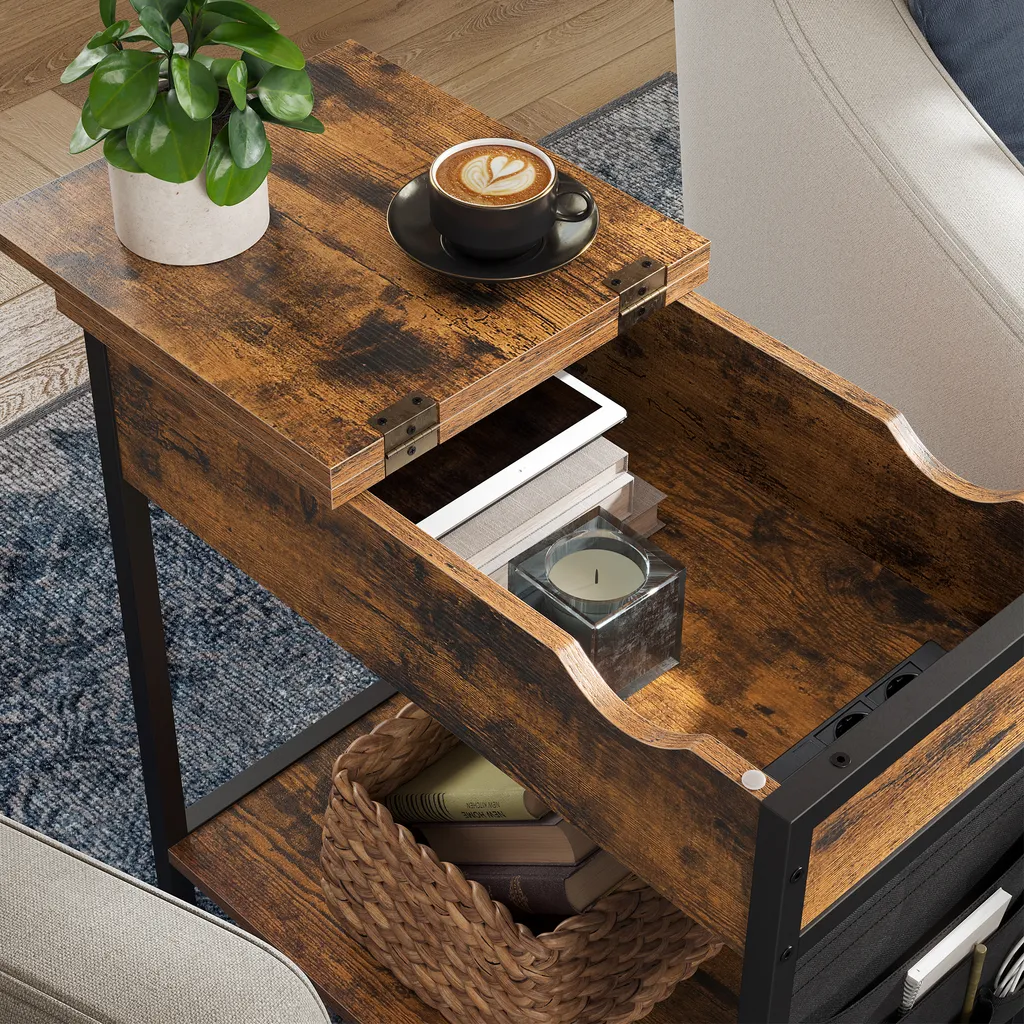 Petite table pliante industrielle avec station de charge USB intégrée - 5
