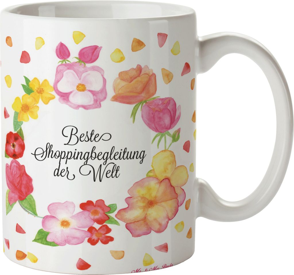 Mr. & Mrs. Panda Teetasse Shoppingbegleitung - Geschenk, Freund, Kaffeebecher, Kaffeetasse, bedruckt, Einkaufen, Shoppingpartner, keramik, Begleitu...