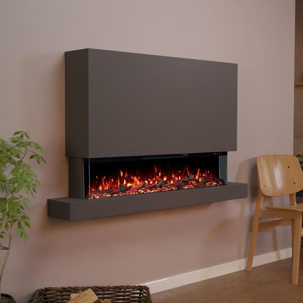Glow Fire Elektrokamin 'Clear Wall XL 42' | Multicolor LED Wandkamin mit Heizung in grau (1800W) | HxBxT: 85x137x21 cm
