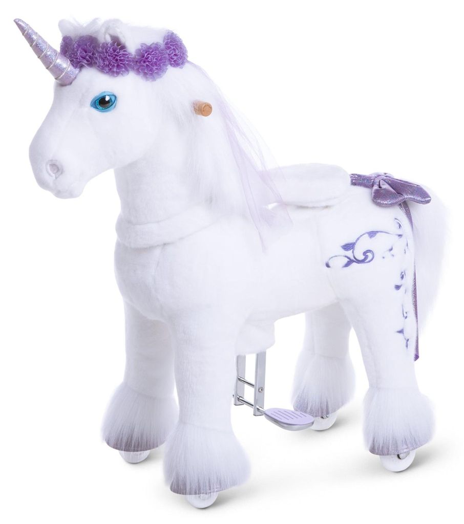 PonyCycle Premium Modell X Lila Einhorn Reitspielzeug – Premium-Plüsch-Pony mit Bremse, 89 cm Höhe, Größe 4 (4-7 Jahre), max. 40 kg, Sitzhöh...
